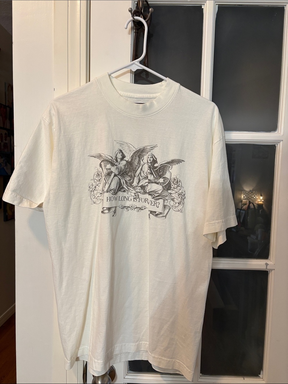 Cream Short-Sleeve Graphic Tee with Angel Illustration